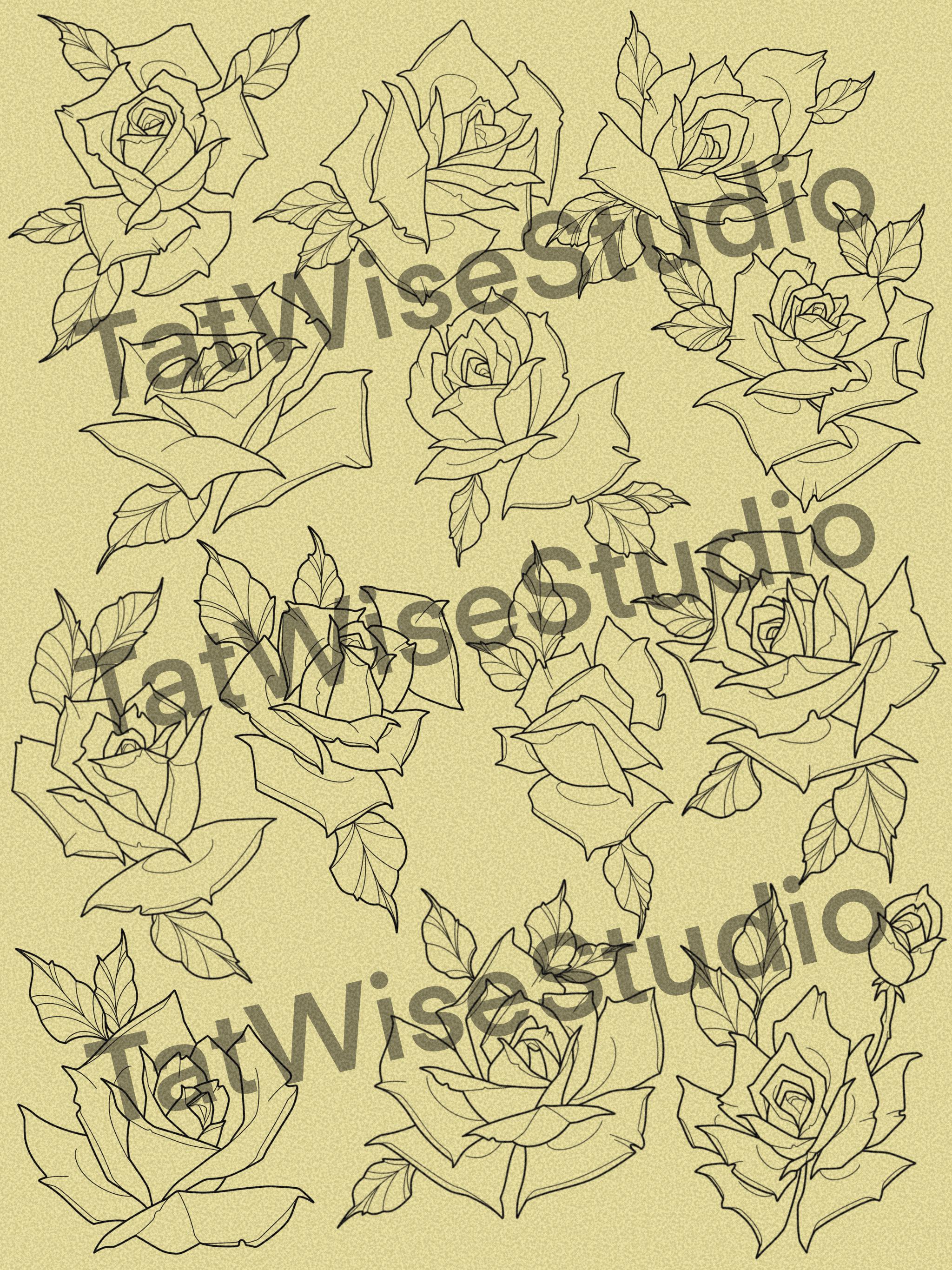 Neo Traditional Rose Tattoo Procreate Stamp - Set 1 | 25 Neo Trad Rose ...