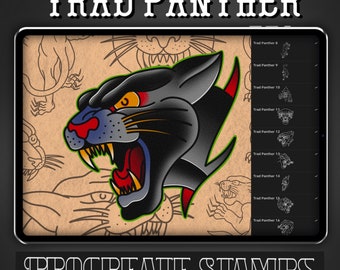 Traditional Panther Tattoo Procreate Stamp - Set 1 | 20 Trad Panther Brush Stamps for Procreate - Tattoo Artist | Tattoo Designs