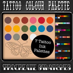Tattoo Ink Colour Palette Procreate Swatches - Set 1 | 7 Trad Tattoo Ink Colour Sets for Procreate - Tattoo Artist | Tattoo Designs