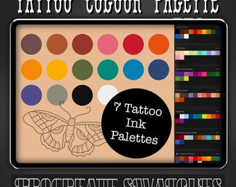 Tattoo Ink Colour Palette Procreate Swatches - Set 1 | 7 Trad Tattoo Ink Colour Sets for Procreate - Tattoo Artist | Tattoo Designs
