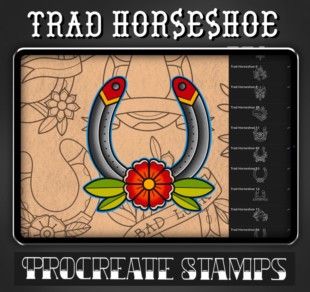 Traditional Horseshoe Tattoo Procreate Stamp Set 1 25 Trad Lucky Horse
