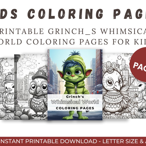 Grinch Coloring Pages for Kids - Etsy