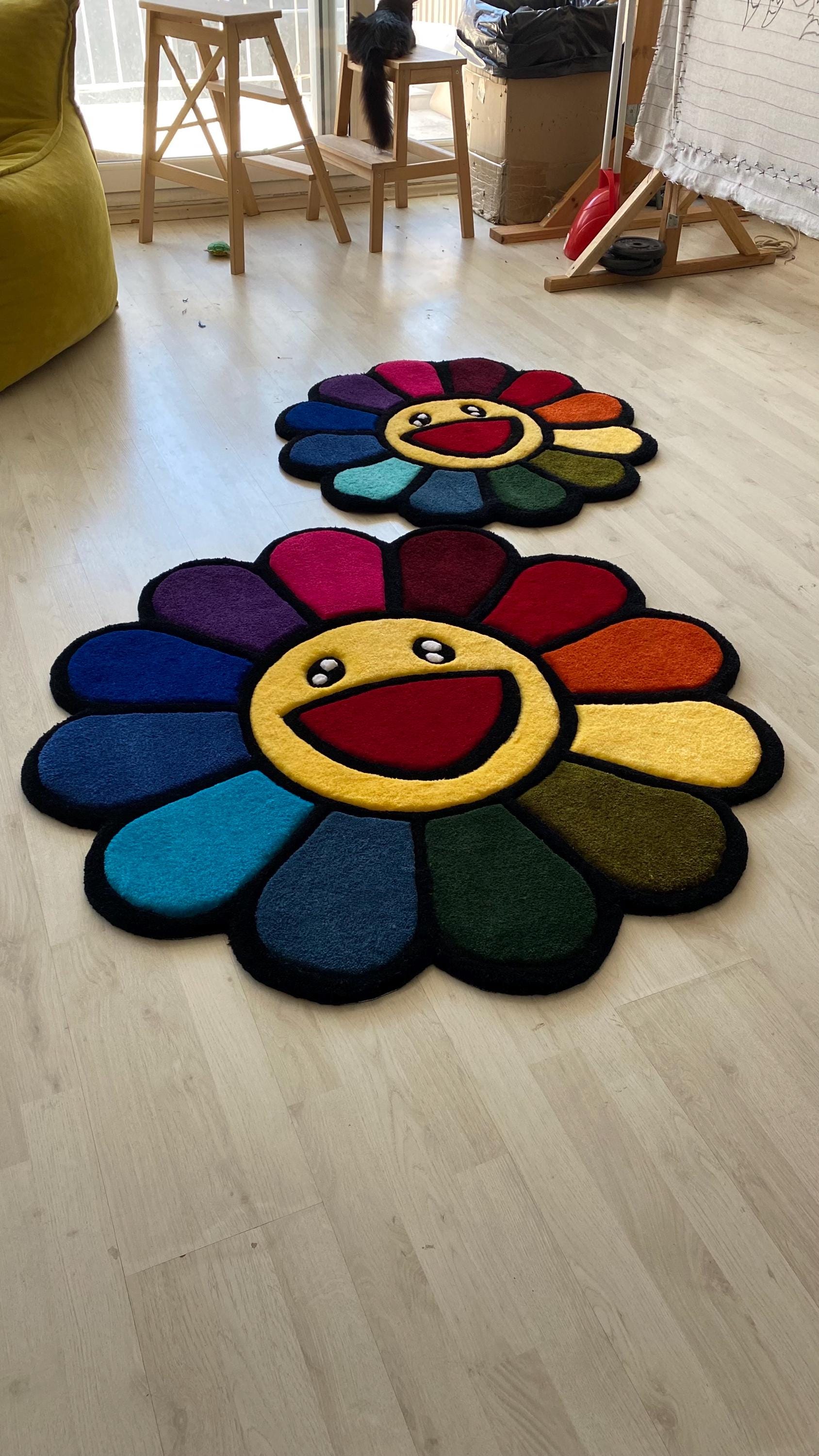 Muarkami Rug Handmade Murakami Flower Rug – Colorful Smiling Tufted Anime Carpet - Etsy