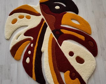 Handmade Tufted Monstera Leaf Rug – Boho Home Decor