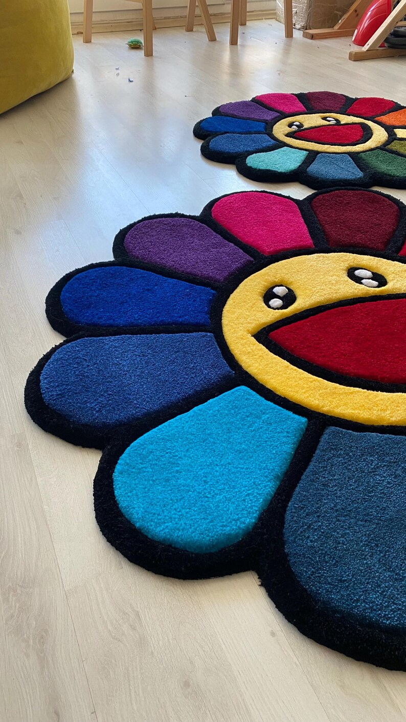 Muarkami Rug Handmade Murakami Flower Rug – Colorful Smiling Tufted Anime Carpet - Etsy