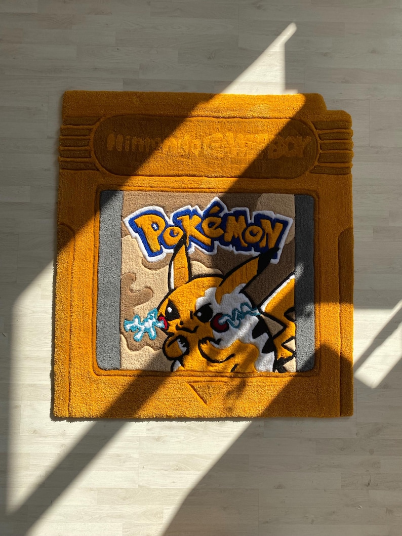 Pikachu Rectangle Rug Tufted Game Cartridge Rug – Retro Gamer Room Decor (55