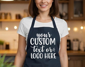 Custom Logo or Text Apron – Personalized Cooking, Baking, or BBQ Apron – Gift for Chef, Baker, Restaurant Staff, BBQ Lover
