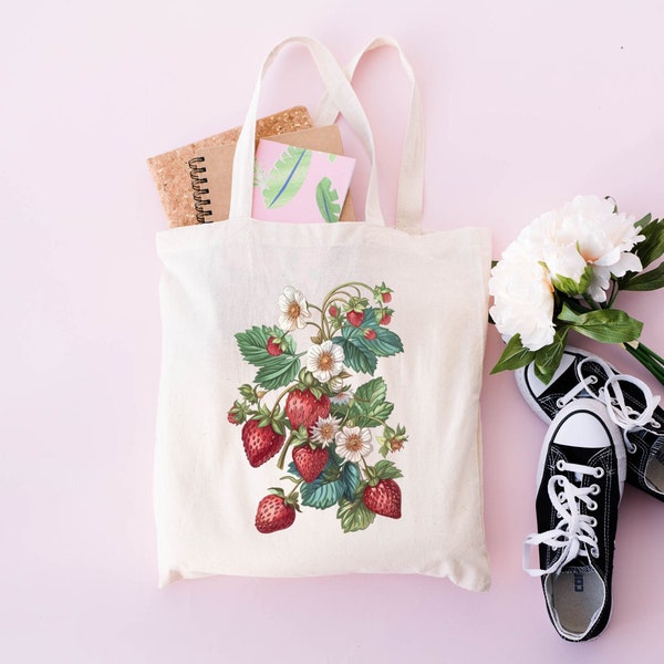 Strawberry Tote Bag ,Strawberry Lover Gift ,Spring Tote Shopper, Summer Bag, Eco Friendly Bag ,Reusable Grocery Tote ,Cute Bag, Farmers Bag