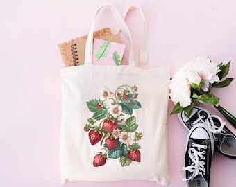 Aardbei Tote Bag, Strawberry Lover Gift, Spring Tote Shopper, Zomertas, Eco-vriendelijke tas, Herbruikbare Kruidenier Tote, Leuke tas, Boerentas