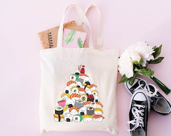“That’s How We Roll” Sushi Pun Tote Bag – Kawaii Cute Design | 100% Cotton, 38x42cm, Eco-Friendly & OEKO-TEX Certified, Perfect Gift Idea