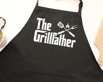 The Grillfather Apron | Funny BBQ Gift | Custom Grill Master Apron | Dad Cooking Present