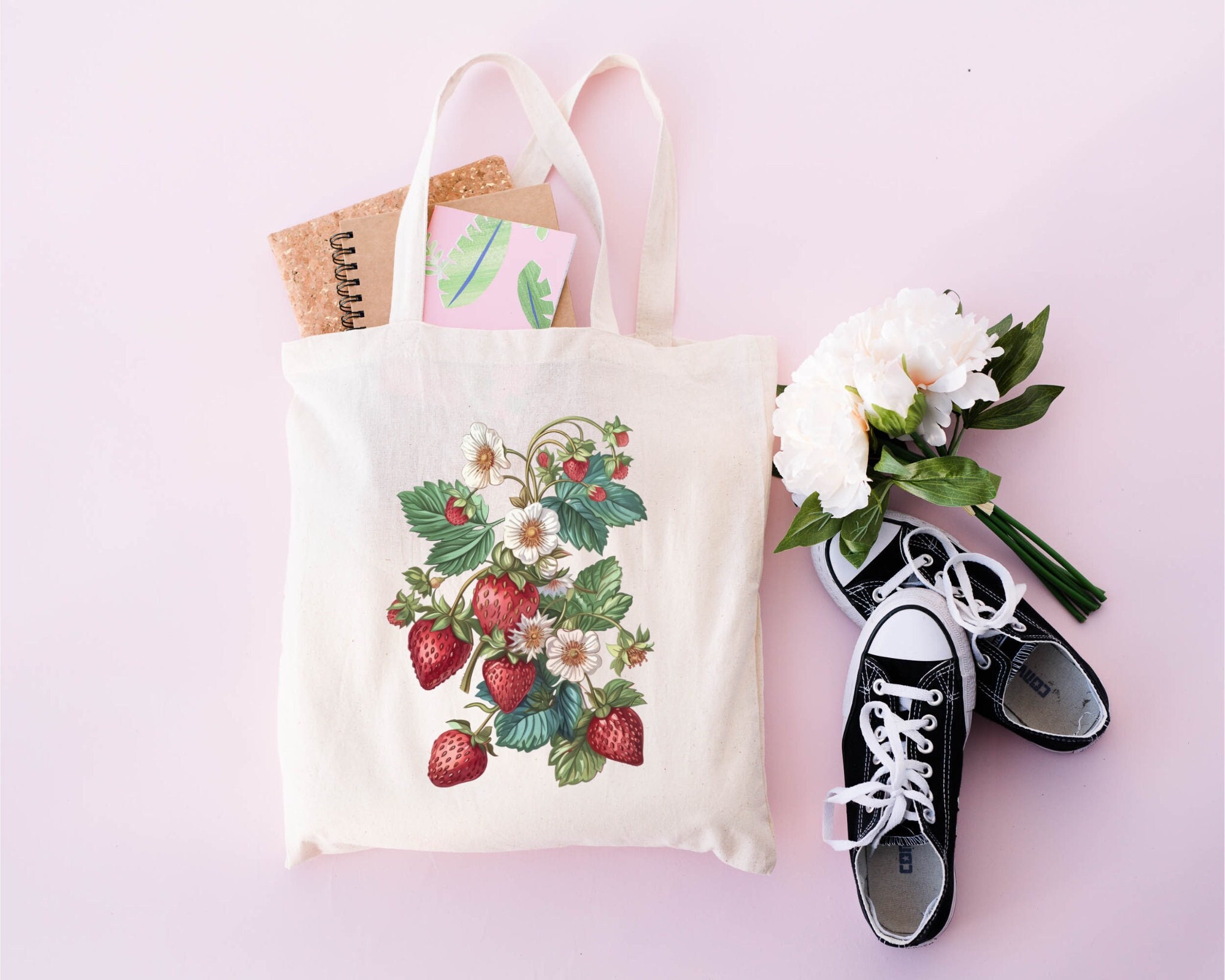 Strawberry Tote Bag ,Strawberry Lover Gift ,Spring Tote Shopper, Summer Bag, Eco Friendly Bag ,Reusable Grocery Tote ,Cute Bag, Farmers Bag
