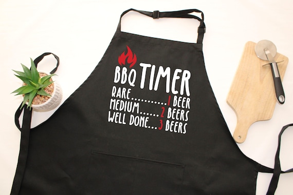 Funny BBQ Apron for Men | Grill Master Gift | Beer Timer Cooking Apron