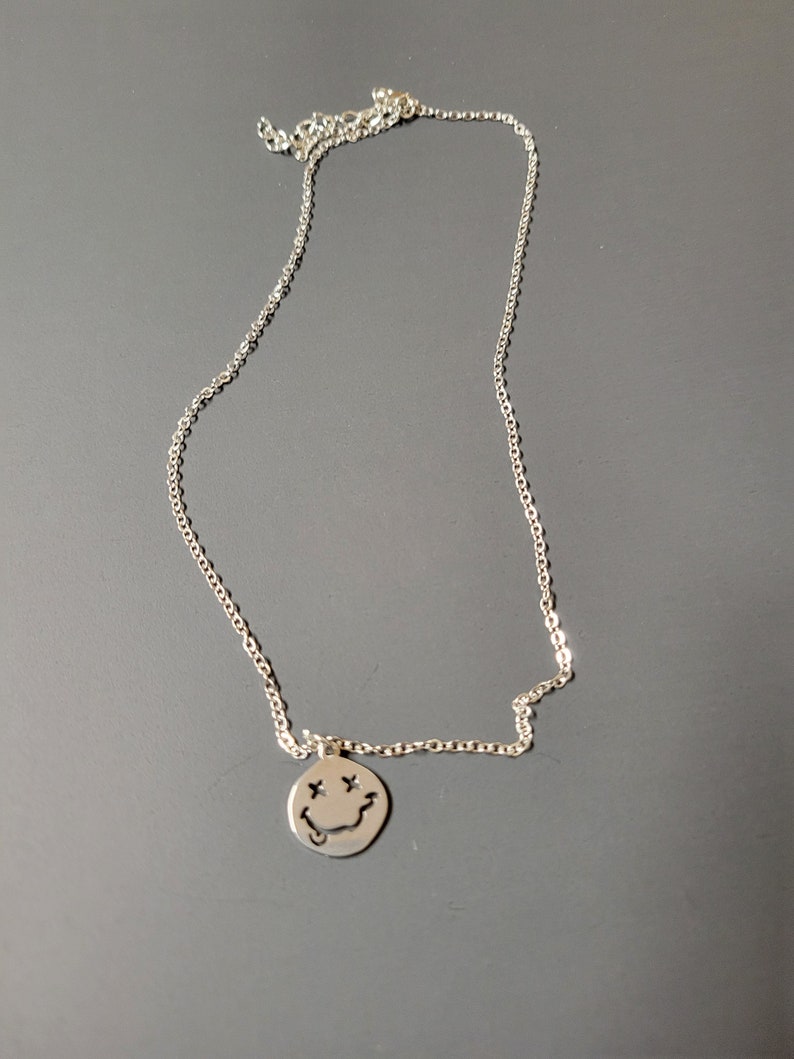 Smiley Face Pendant Chain Necklace Woman , Men , Kids Black Zinc Plated