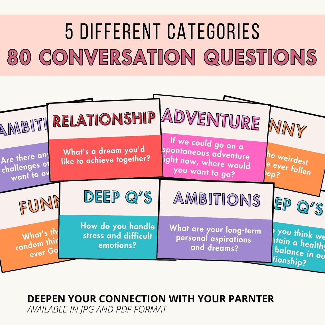 Couple Question Cards, Printable 80 Couple Conversation Cards ...