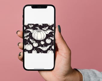 Bat Pumpkin Halloween Background Black White DIGITAL FILE