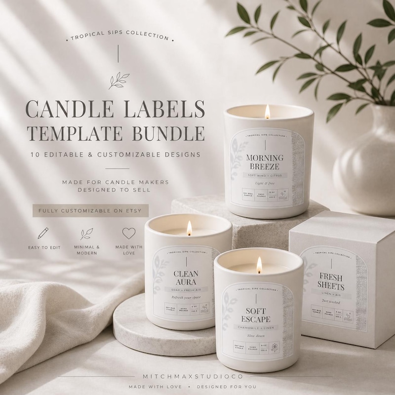 Candle Wrapper Label Boho Logos for Candles - Etsy UK
