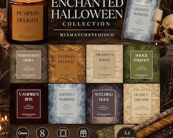 Halloween Candle Label Templates, Spooky Wax Melt Labels, Canva (2x3, Square)
