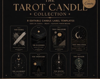 Modelos de Rótulos para Velas de Tarô | Kit de Identidade Visual Mística (Download Digital)