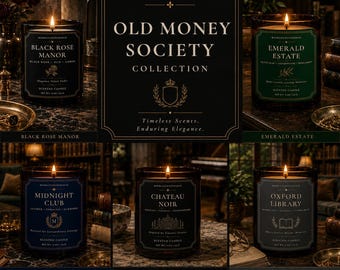 Modelos de rótulos para velas da Old Money Society | Kit de identidade visual de luxo (Canva EDITÁVEL)