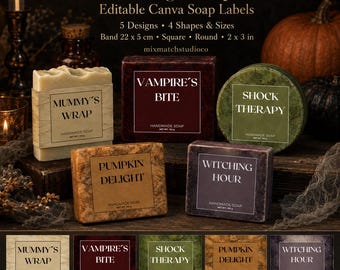 Halloween Soap Labels, Editable Canva Wraps, Spooky Designs (Digital Download)