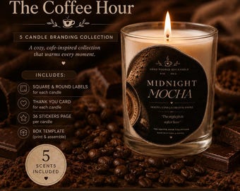 Kit de Identidade Visual para Velas Coffee Hour | Etiquetas, Adesivos e Modelos de Caixas para Cafeterias Aconchegantes (Download Digital)