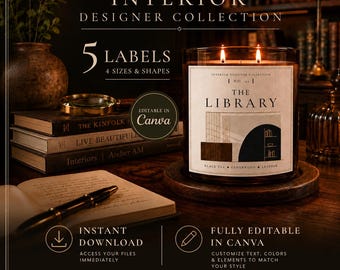 Luxury Candle Label Templates | Interior Designer Collection, 5 Designs (Digital Download)