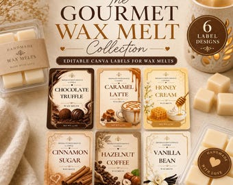 Etiquetas Gourmet para Velas Aromáticas, 6 Designs Editáveis em Canva (Download Digital)