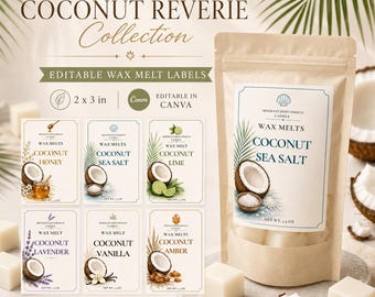 Editable Coconut Wax Melt Labels, Tropical Collection (2x3 in Digital Download)