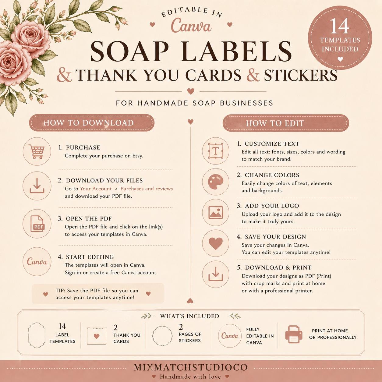 Rustic Soap Labels, Thank You Cards, Stickers (canva Templates) - Etsy ...