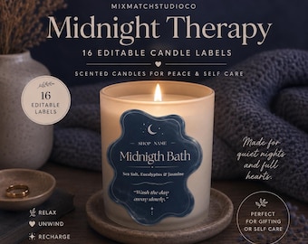 Etiquetas para velas Midnight Therapy | Embalagens de bem-estar editáveis (Download digital)