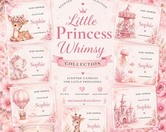 Etiquetas editáveis para velas de chá de bebê | Coleção Princesa em aquarela rosa (Download digital)