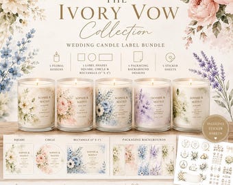 Modelos de etiquetas para velas de casamento | Desenhos florais, Canva editável (Download digital)