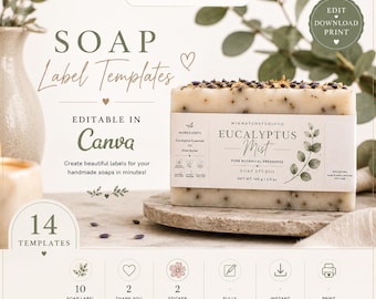 Pacote de Modelos de Rótulos de Sabonete de Luxo | Rótulos Editáveis para Embalagens de Sabonete no Canva | Kit de Identidade Visual