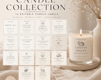 Modelo de Etiquetas Minimalistas para Velas no Canva, Pacote de Luxo (Download Digital)