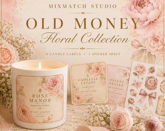 Modelo de etiquetas florais Old Money para velas, conjunto de etiquetas editáveis para velas no Canva