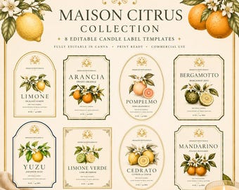 Modelos de rótulos para velas Maison Citrus | Old Money Mediterranean Packaging (Download digital)