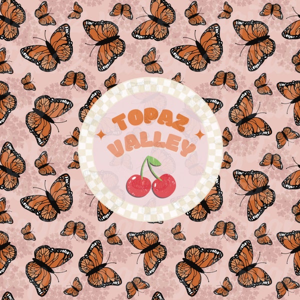 Pink Monarch Butterfly Seamless Pattern, sublimation for fabric, surface pattern, whimsical butterfly png, butterflies repeating png, whimsy