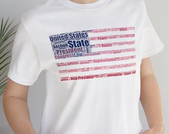 American Flag Tee, Jersey Short Sleeve Tee, Patriotic Tee, Constitution Word Art, Word Art Tee, US Constitution Flag