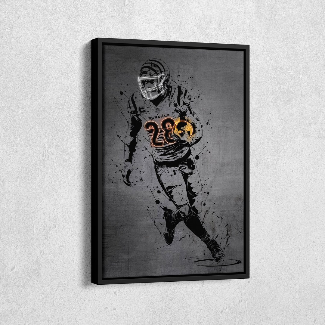 Joe Mixon Poster Neon Cincinnati Bengals NFL Canvas Wall Art Etsy