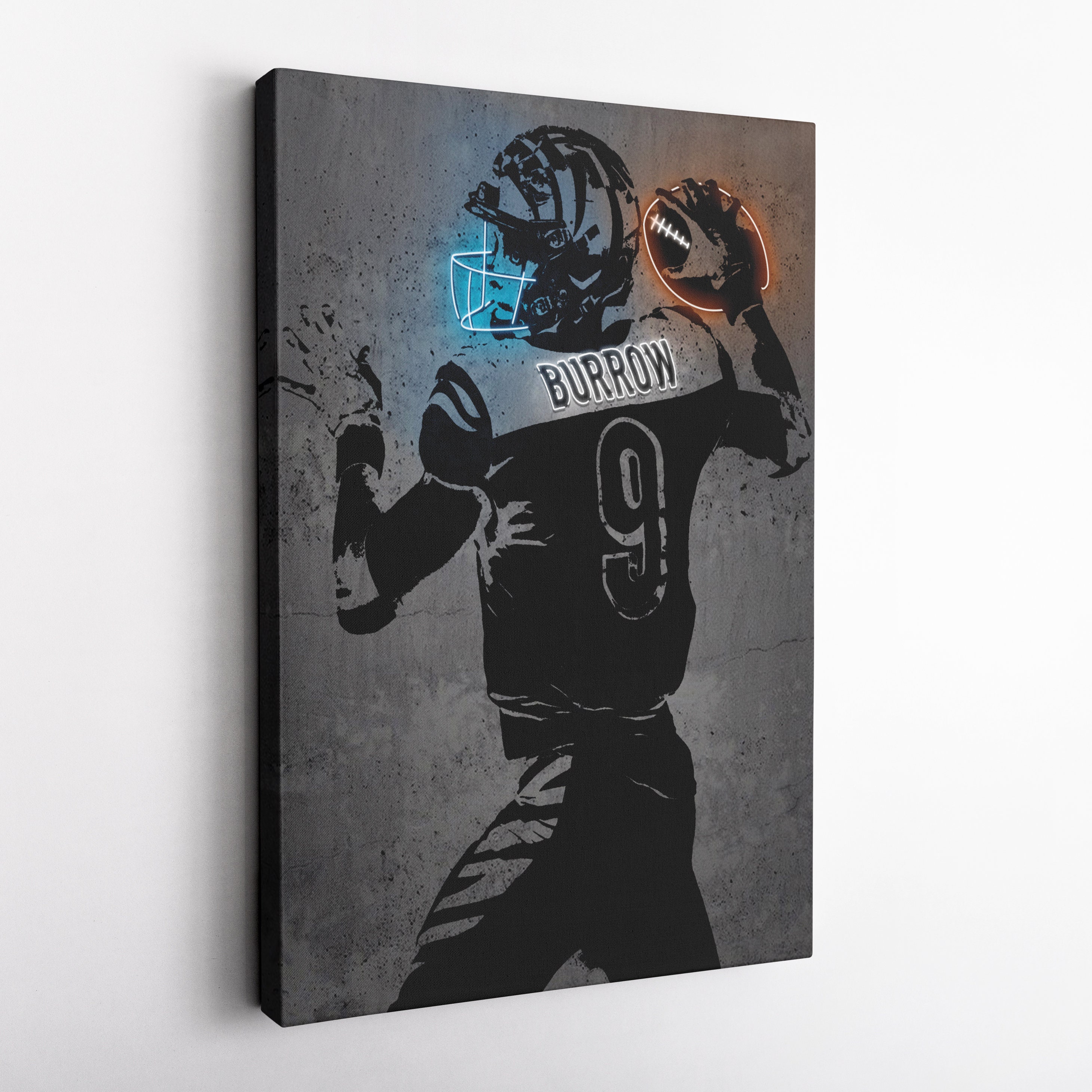 Joe Burrow Poster Neon Cincinnati Bengals NFL Canvas Wall Art Home