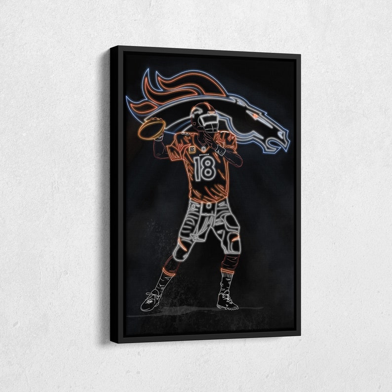 Peyton Manning Poster Neon Effect Denver Broncos NFL Canvas - Etsy
