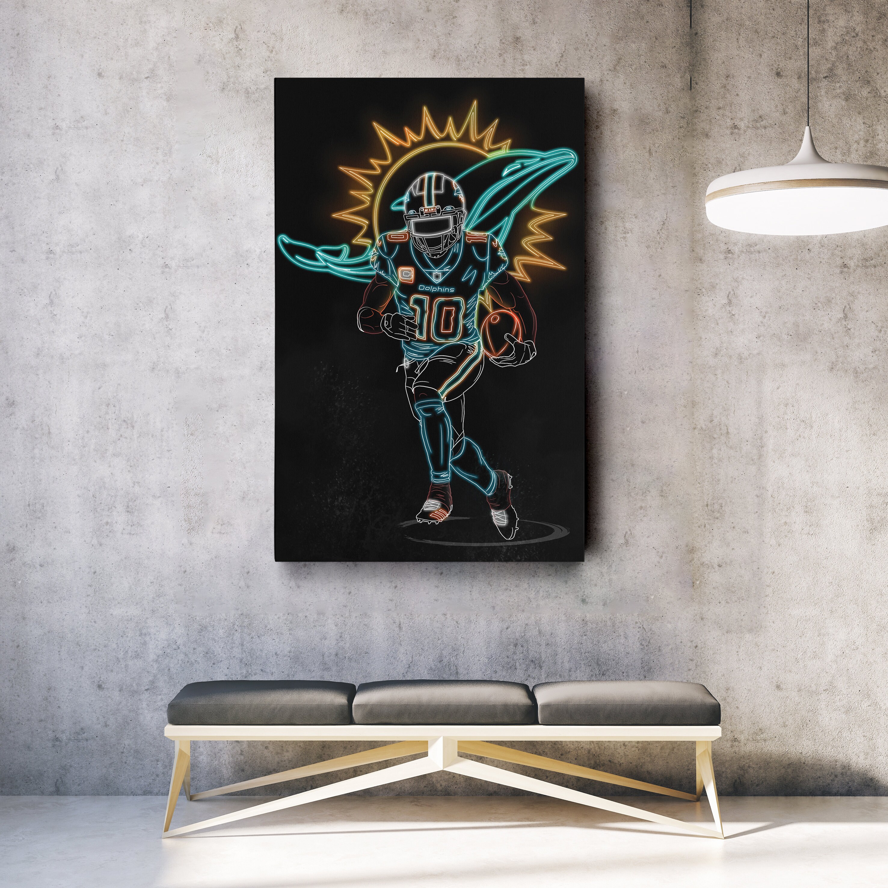 Tyreek Hill Poster Neon Effect Miami Dolphins NFL Canvas Wall Art Print