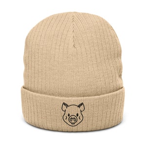 Cute Pig Beanie - Ribbed Knit Beanie with Pig Design