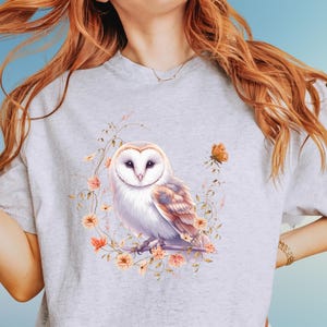 Whimsical Barn Owl T-Shirt: Cottagecore Floral Design