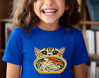 Cute Ramen Cat Shirt | Funny Cat T-Shirt | Ramen Lover Shirt | I Love Ramen Shirt | Ramen Graphic Shirt | Cute Cat Gift | Kid's Ramen Tee