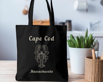 Cape Cod Lobster Tote, Beach Tote, Book Bag, 15" x 16" Cotton Canvas Tote Bag, Vacation Souvenir Gift Nautical Gift Cape Cod MA Reusable Bag