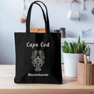 Cape Cod Lobster Tote, Beach Tote, Book Bag, 15&quot; x 16&quot; Cotton Canvas Tote Bag, Vacation Souvenir Gift Nautical Gift Cape Cod MA Reusable Bag