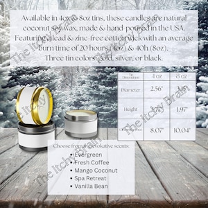 Pacote de 5 gráficos de mockup de vela de lata | Printify Candle Mockups 4oz e 8oz | Cuidados com velas | Gráfico de informações de descrição de aroma | Gráficos de velas de soja em lata