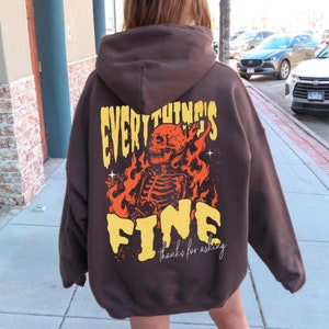 Alles fein Skeleton Hoodie, Streetwear Hoodie, Übergroßes Y2K Sweatshirt, Grunge Skull, Moto Edgy Rock N Roll, Vintage Grafik, Unisex